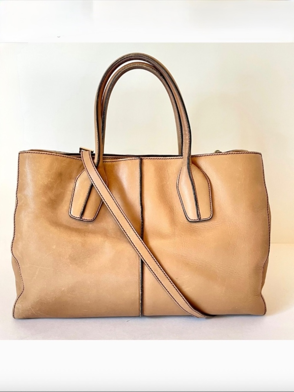 TOD'S D Bag with strap Taupe Brown Satchel Hand Bag Convertible